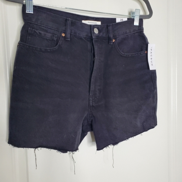 Pacsun Eco Black High Rise Distressed 90s Girlfriend Denim Shorts Jorts - Picture 5 of 10